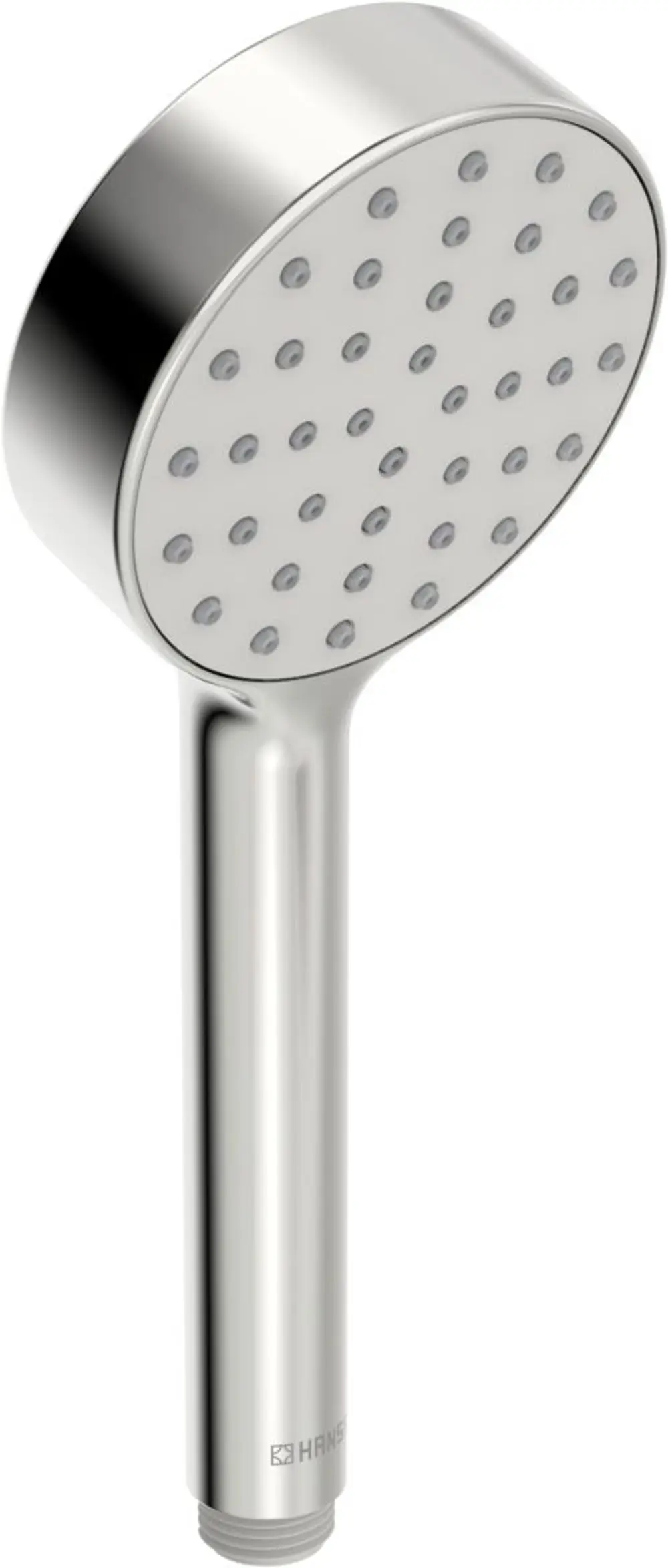 HANSAMEDIJET Handbrause mit runder Kopfplatte, vielen Wasserstrahldüsen und einem schlanken Griff in verchromtem Finish. Ideal für moderne Badezimmeranwendungen.